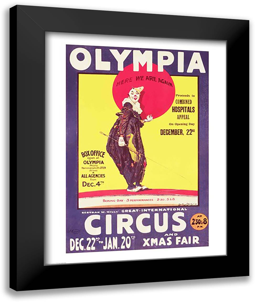 Bertram Mills circus poster, 1922 22x28 Black Modern Wood Framed Art Print Poster by Hardy, Dudley