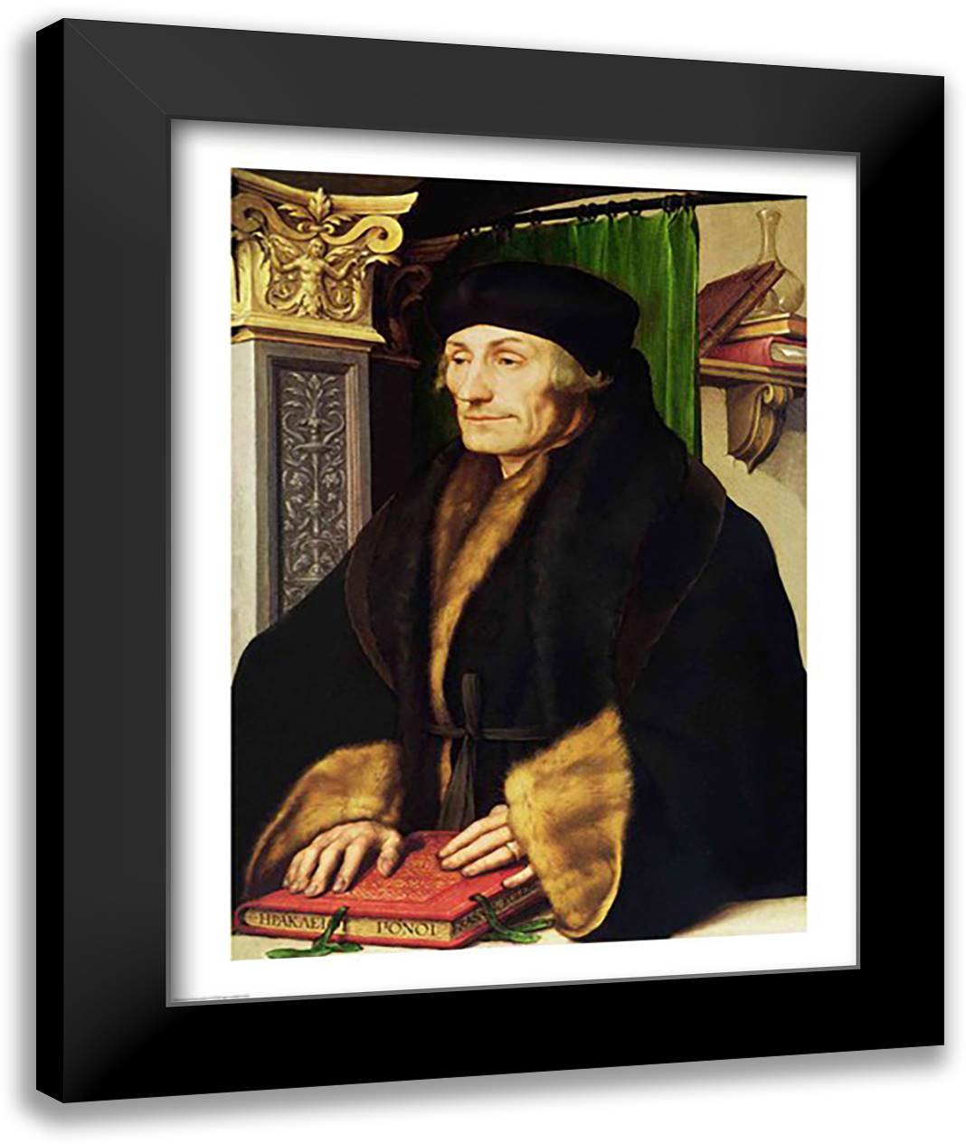 Portrait of Erasmus, 1523 22x28 Black Modern Wood Framed Art Print Poster by Holbein, Hans
