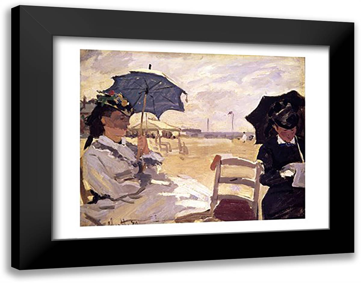 The Beach at Trouville, 1870 28x22 Black Modern Wood Framed Art Print Poster by Monet, Claude