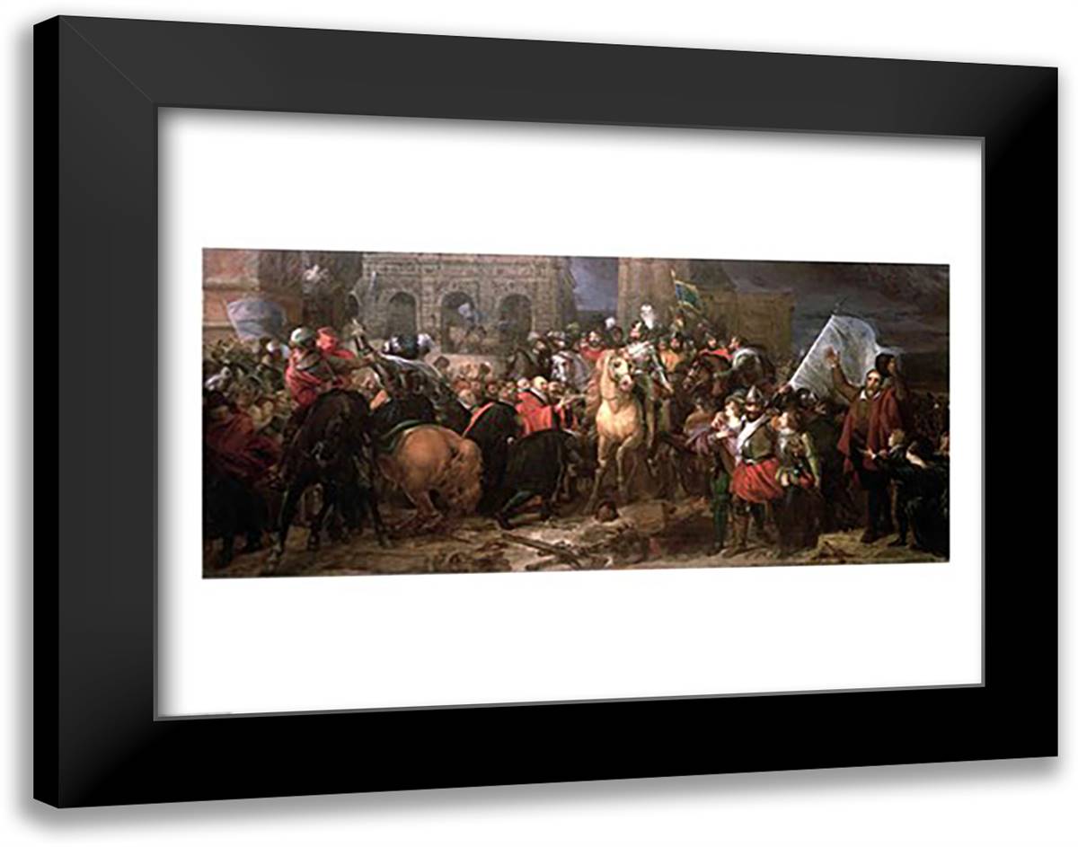 Entry of Henri IV into Paris, 22nd March 1594 28x22 Black Modern Wood Framed Art Print Poster by Gerard, Francois