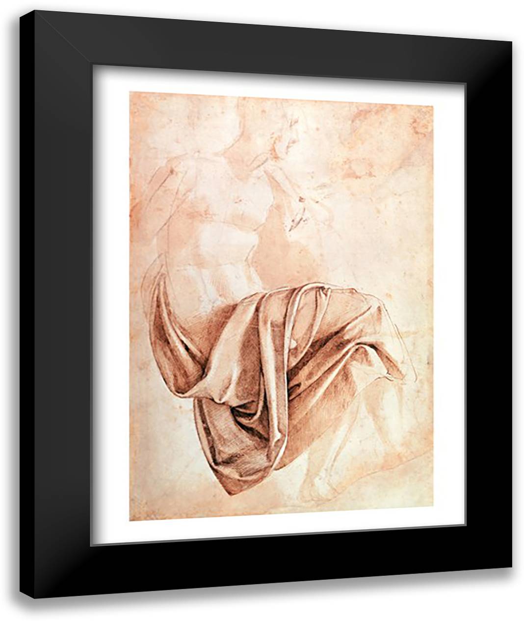 Inv. 1887-5-2-118 Recto (W.10) Study of drapery 22x28 Black Modern Wood Framed Art Print Poster by Michelangelo
