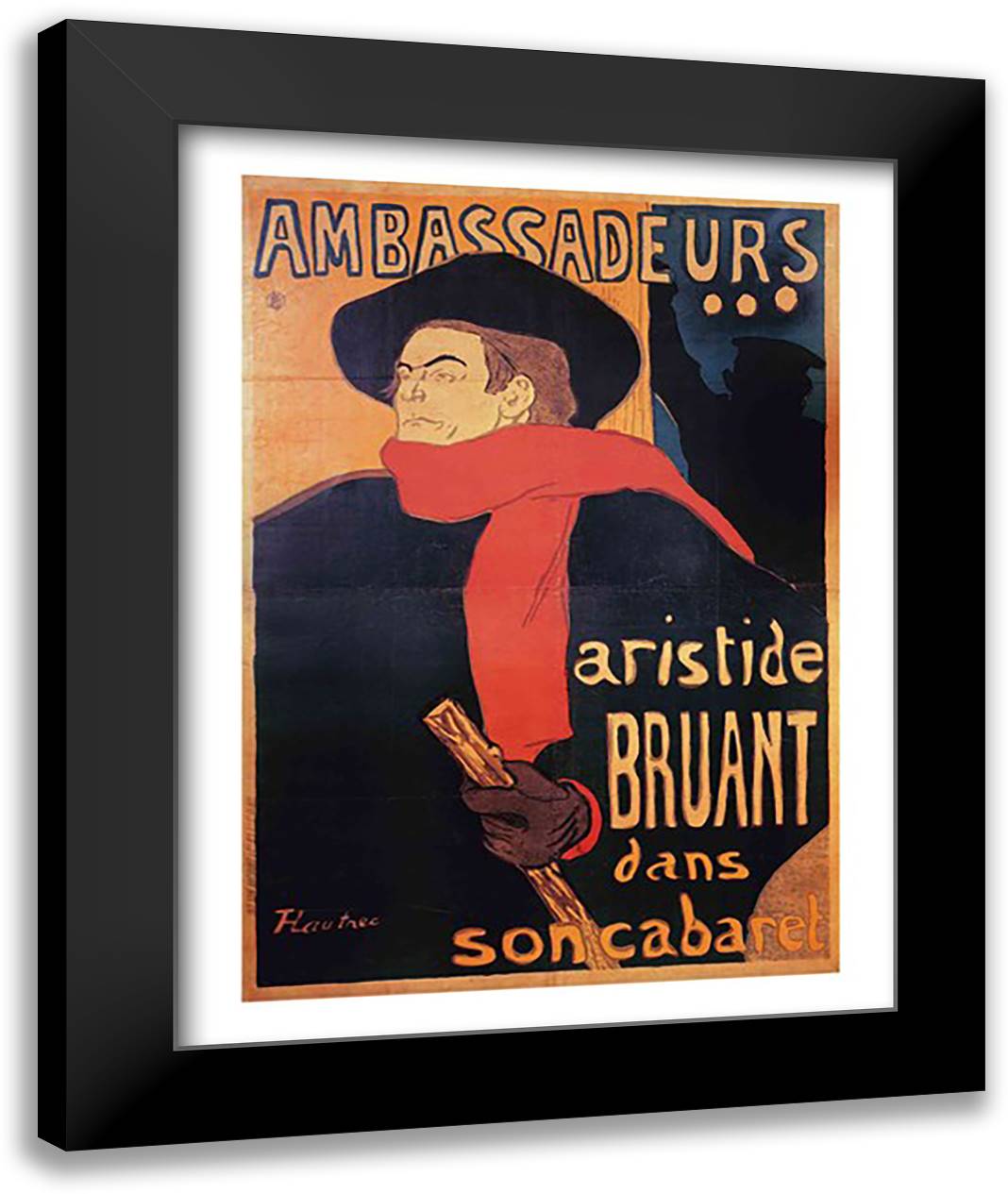 Ambassadeurs: Aristide Bruant, 1892 22x28 Black Modern Wood Framed Art Print Poster by Toulouse-Lautrec, Henri de