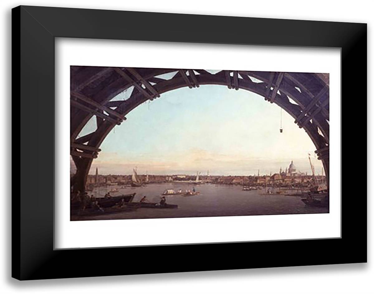 London seen through an arch of Westminster Bridge 28x22 Black Modern Wood Framed Art Print Poster by Canaletto, Giovanni Antonio