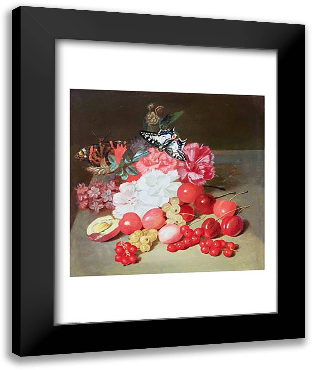 Still Life with Butterflies 22x28 Black Modern Wood Framed Art Print Poster by Boilly, Louis-Leopold
