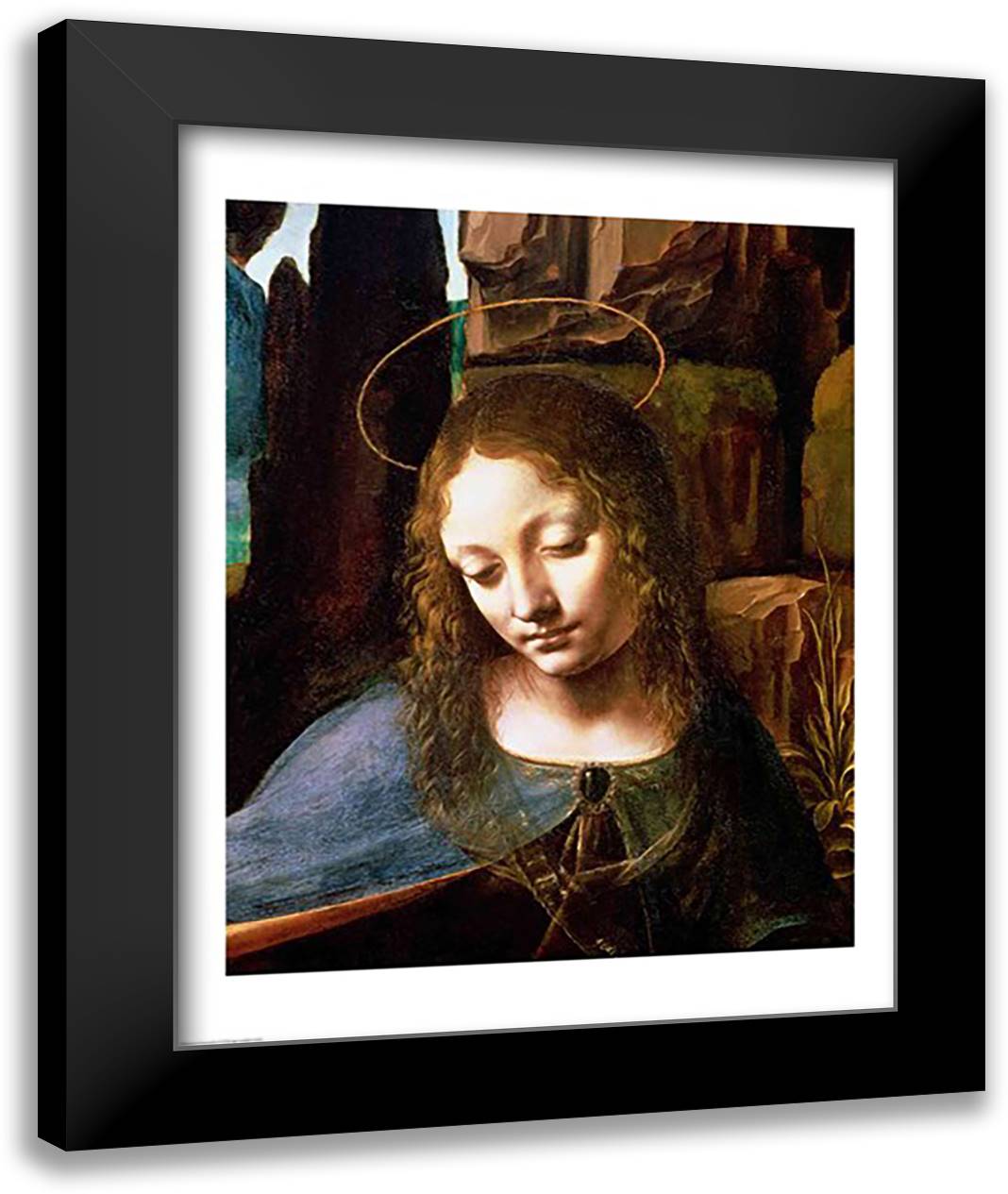 Detail of the Head of the Virgin, from The Virgin of the Rocks 22x28 Black Modern Wood Framed Art Print Poster by da Vinci, Leonardo