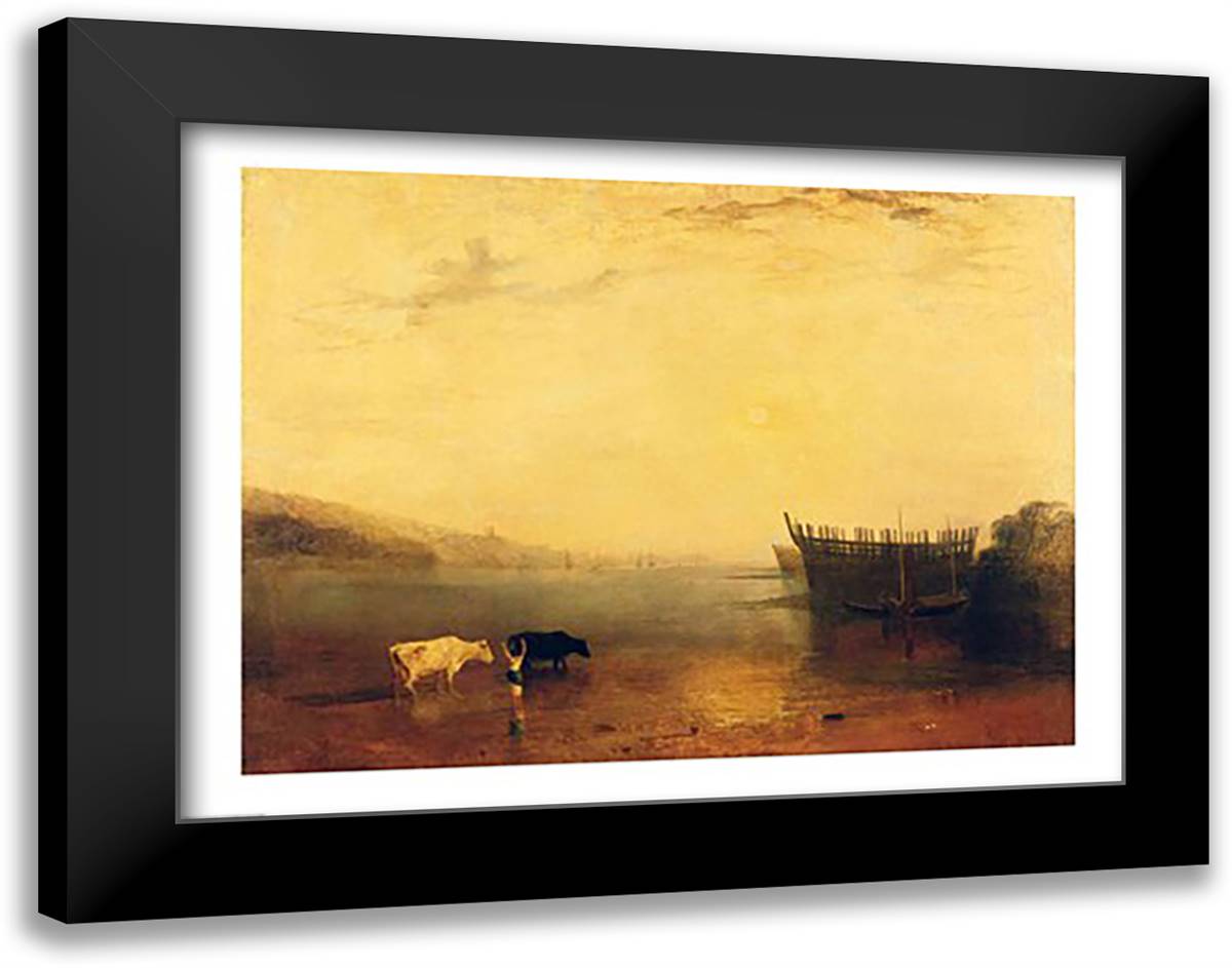 Teignmouth Harbour 28x22 Black Modern Wood Framed Art Print Poster by Turner, J.M.W.
