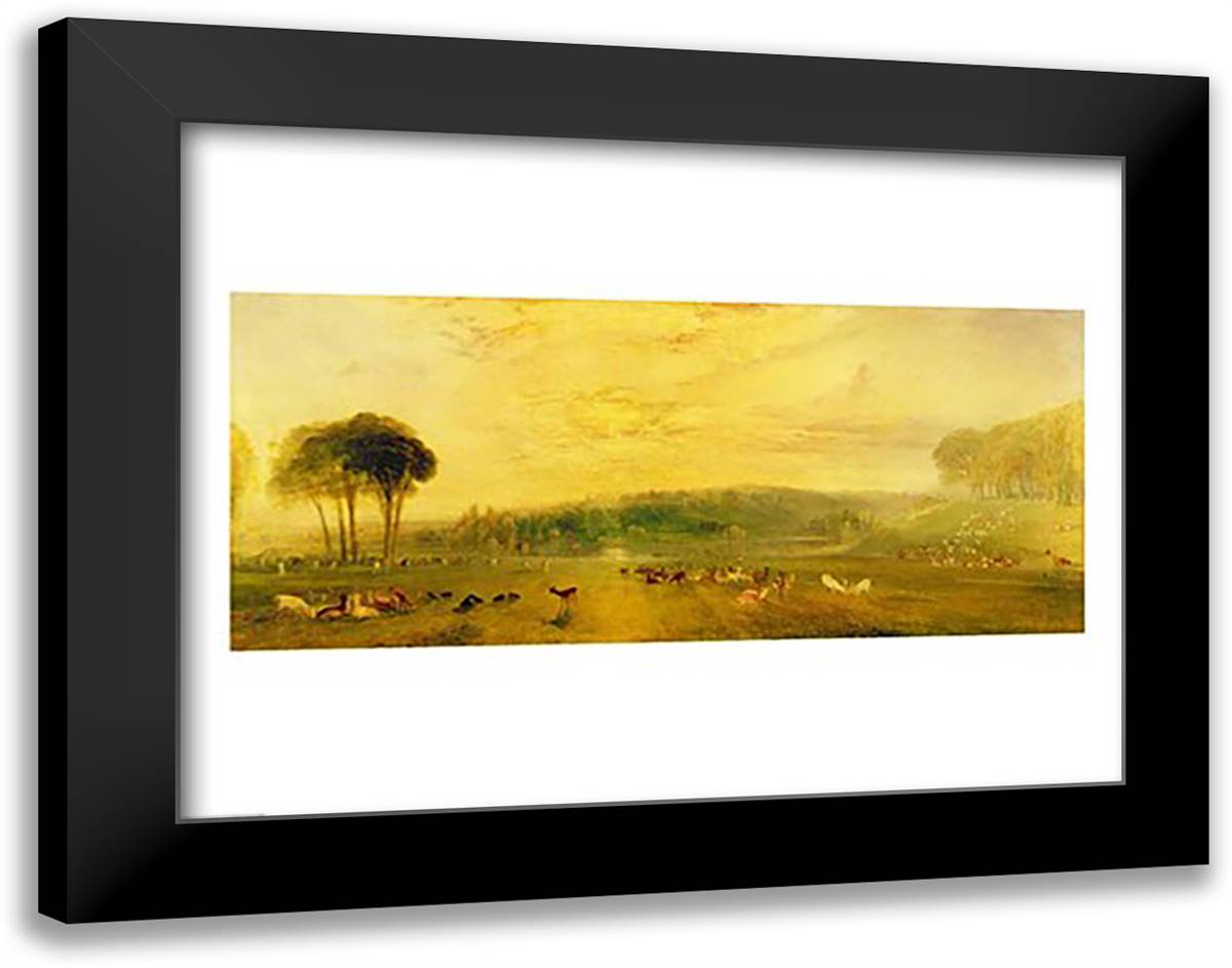 The Lake, Petworth: Sunset, Fighting Bucks 28x22 Black Modern Wood Framed Art Print Poster by Turner, J.M.W.