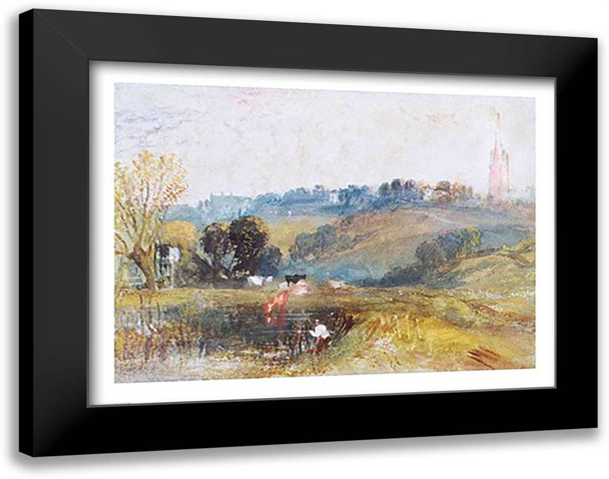 Landscape near Petworth, c.1828 28x22 Black Modern Wood Framed Art Print Poster by Turner, J.M.W.