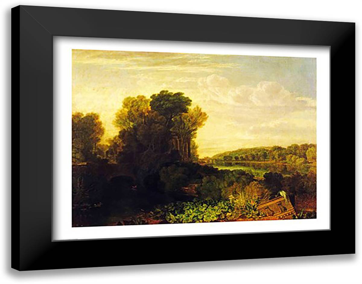 The Thames at Weybridge 28x22 Black Modern Wood Framed Art Print Poster by Turner, J.M.W.