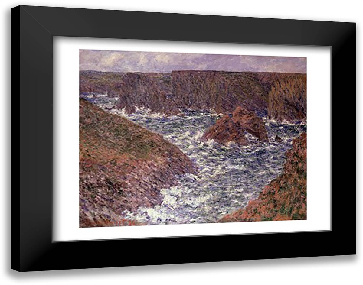 Port Domois at Belle Ile, 1886 28x22 Black Modern Wood Framed Art Print Poster by Monet, Claude