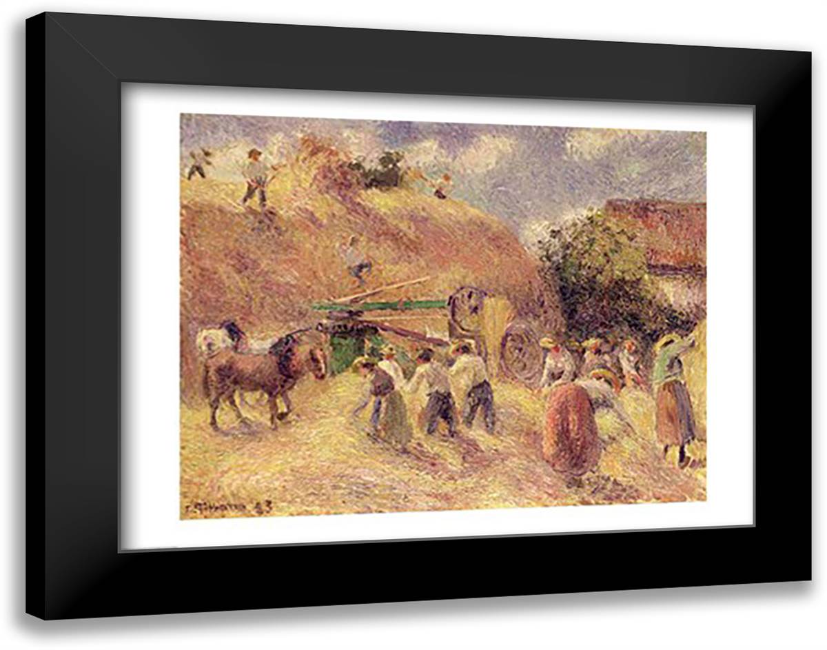 The Harvest, 1883 28x22 Black Modern Wood Framed Art Print Poster by Pissarro, Camille