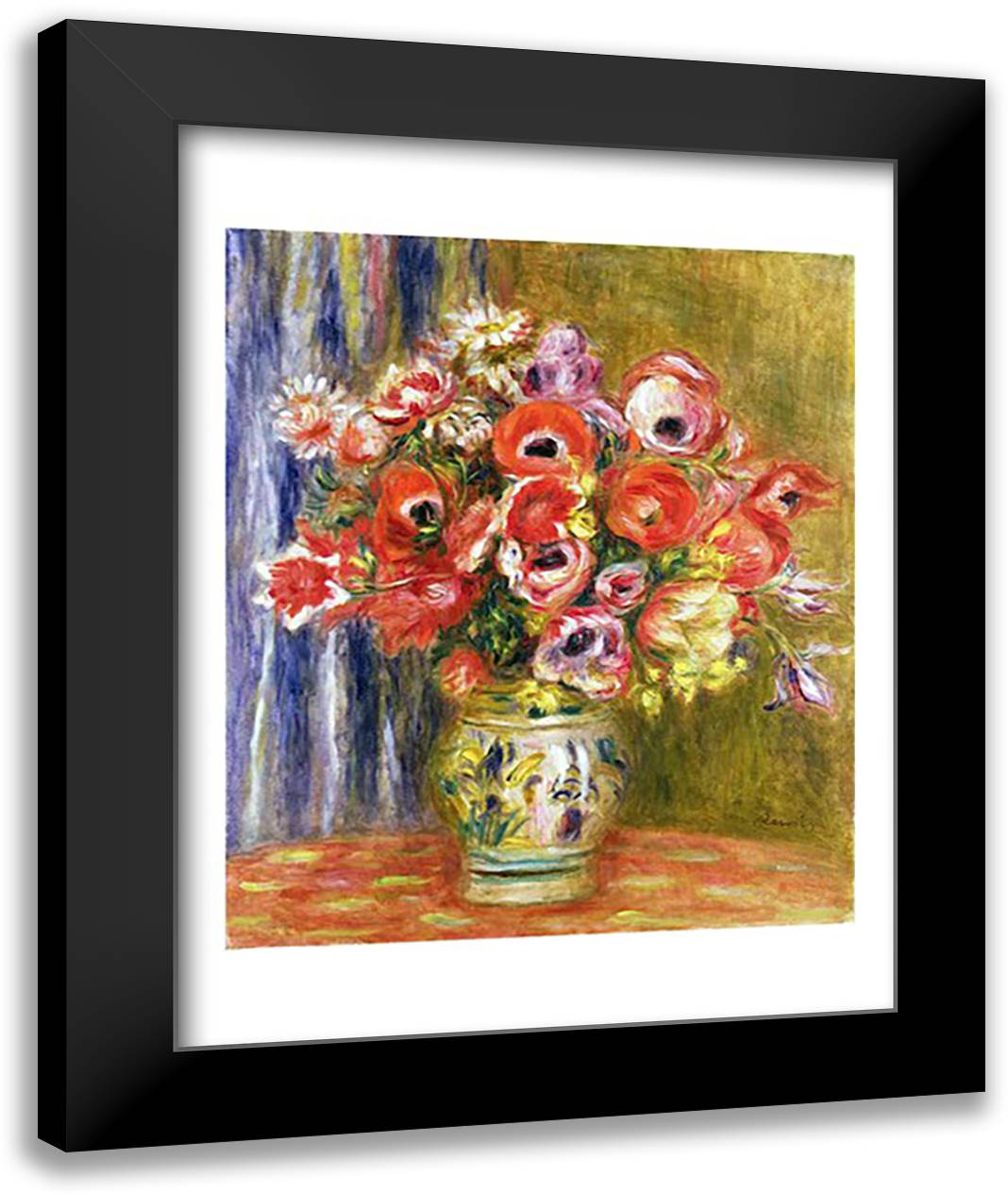 Vase of Tulips and Anemones, c.1895 22x28 Black Modern Wood Framed Art Print Poster by Renoir, Pierre-Auguste