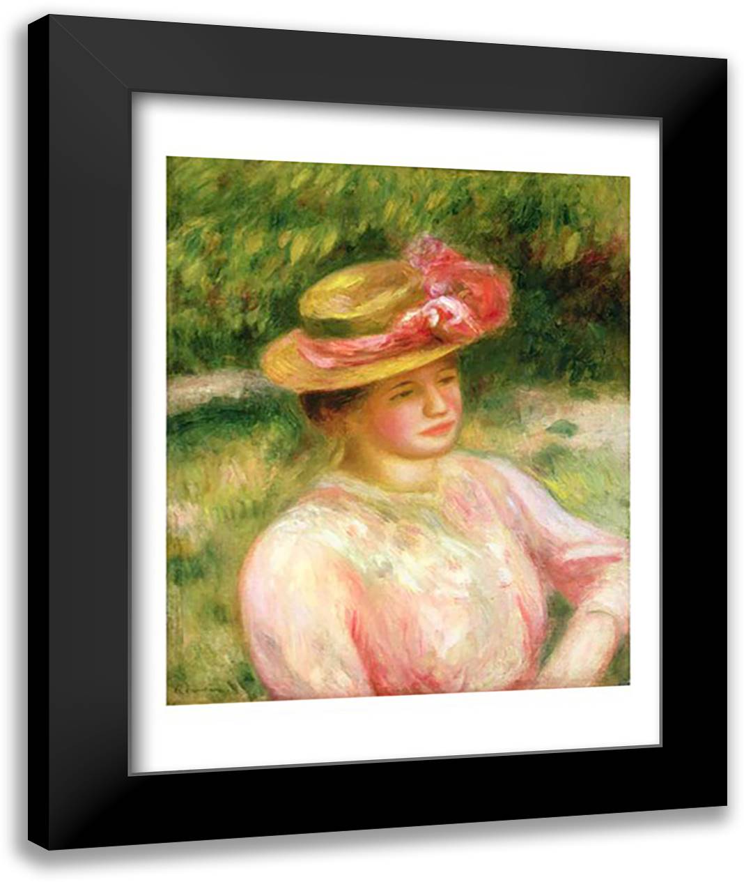 The Straw Hat, 1895 22x28 Black Modern Wood Framed Art Print Poster by Renoir, Pierre-Auguste