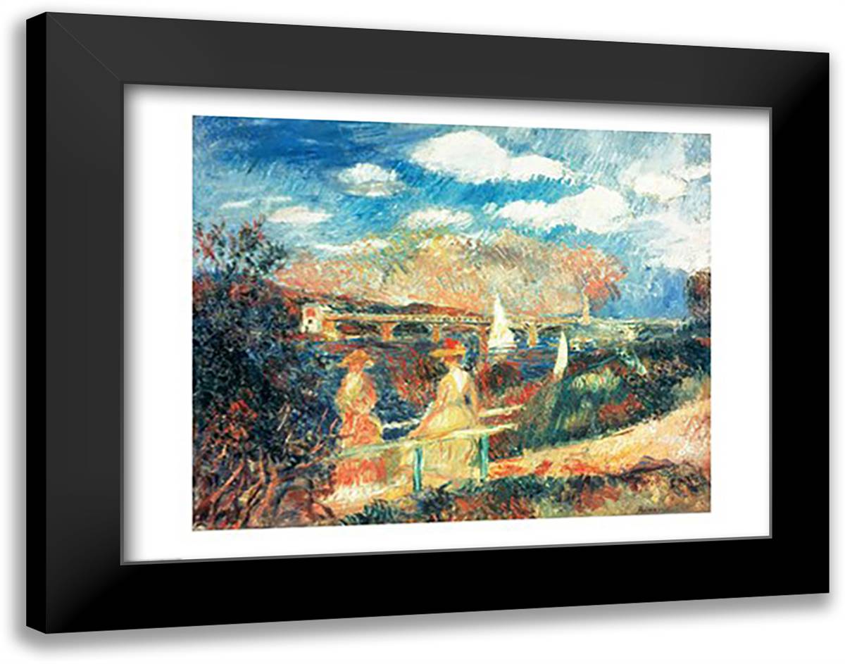 The banks of the Seine at Argenteuil, 1880 28x22 Black Modern Wood Framed Art Print Poster by Renoir, Pierre-Auguste
