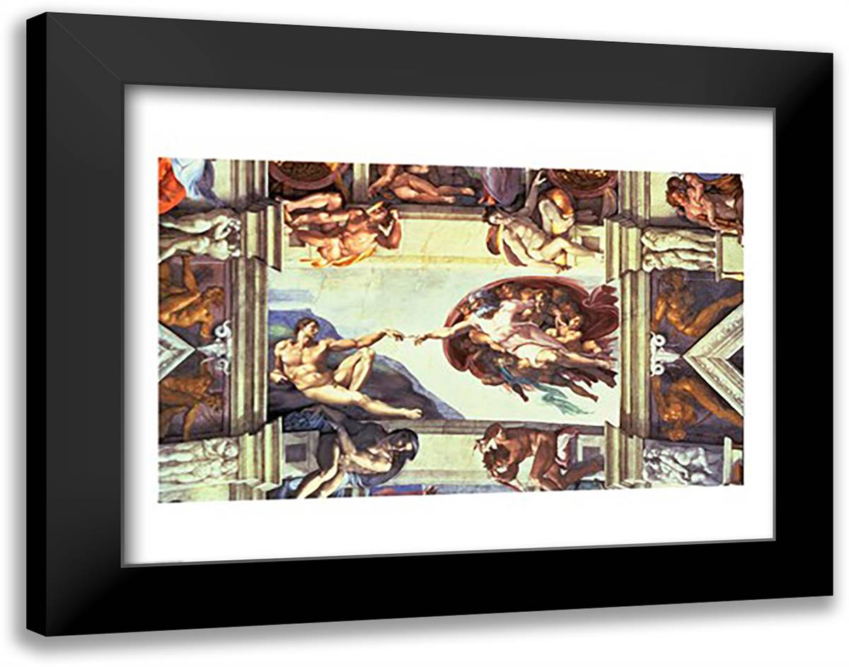 Sistine Chapel Ceiling: Creation of Adam, 1510 28x22 Black Modern Wood Framed Art Print Poster by Michelangelo