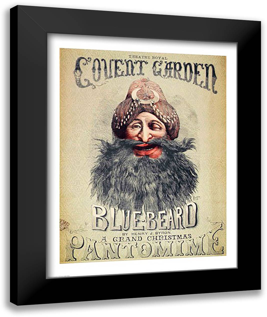Poster for a Christmas pantomime of 'Blue Beard' 22x28 Black Modern Wood Framed Art Print Poster