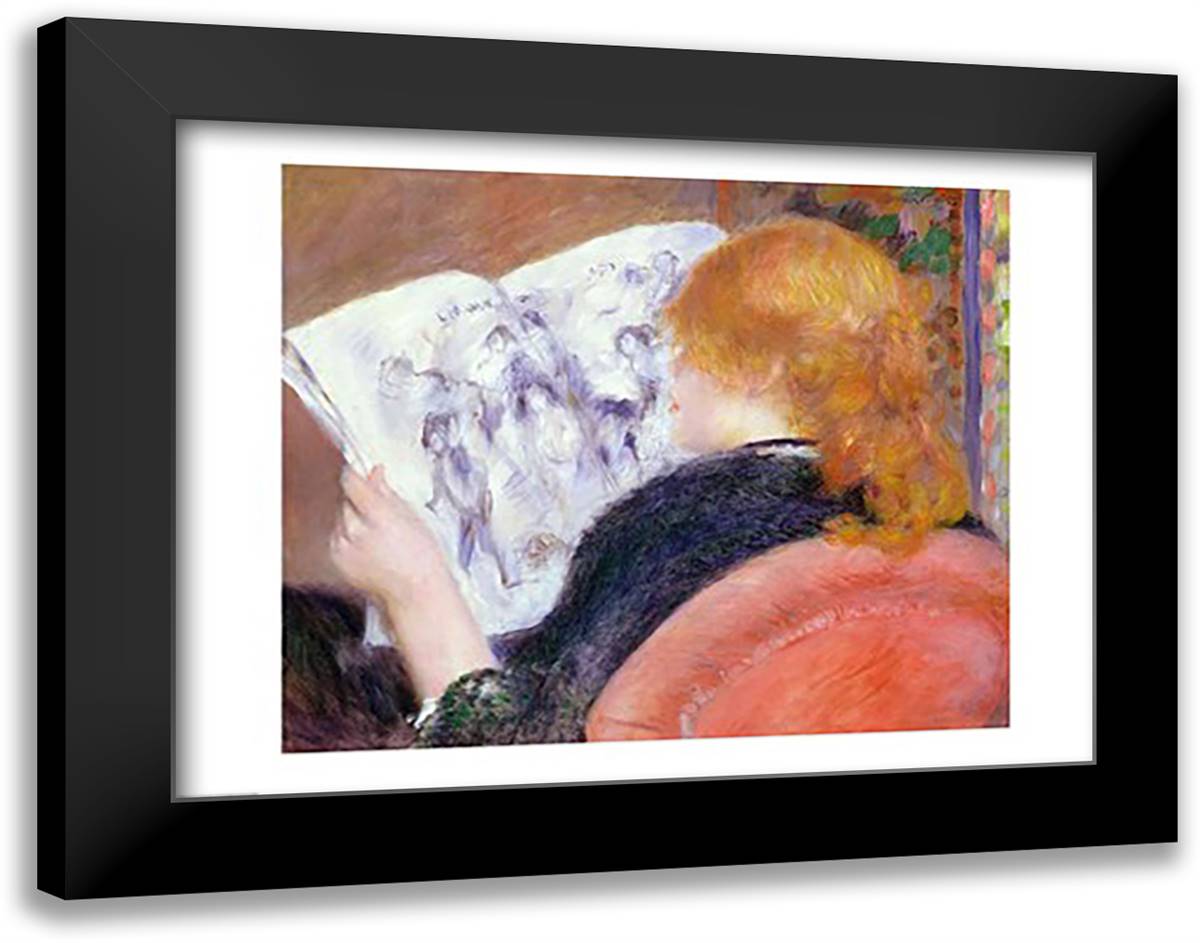 Young Woman Reading an Illustrated Journal, c.1880-81 28x22 Black Modern Wood Framed Art Print Poster by Renoir, Pierre-Auguste