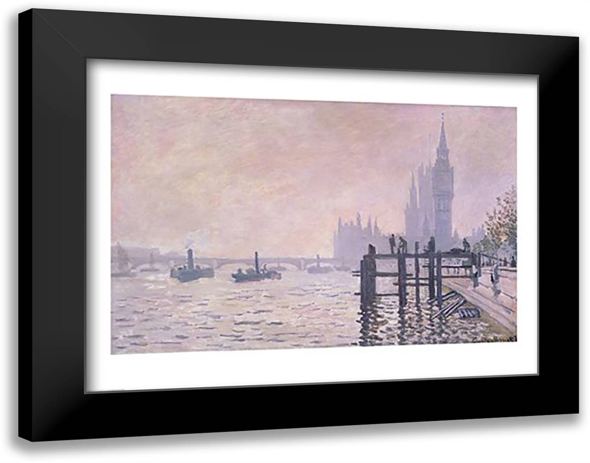 The Thames below Westminster, 1871 28x22 Black Modern Wood Framed Art Print Poster by Monet, Claude