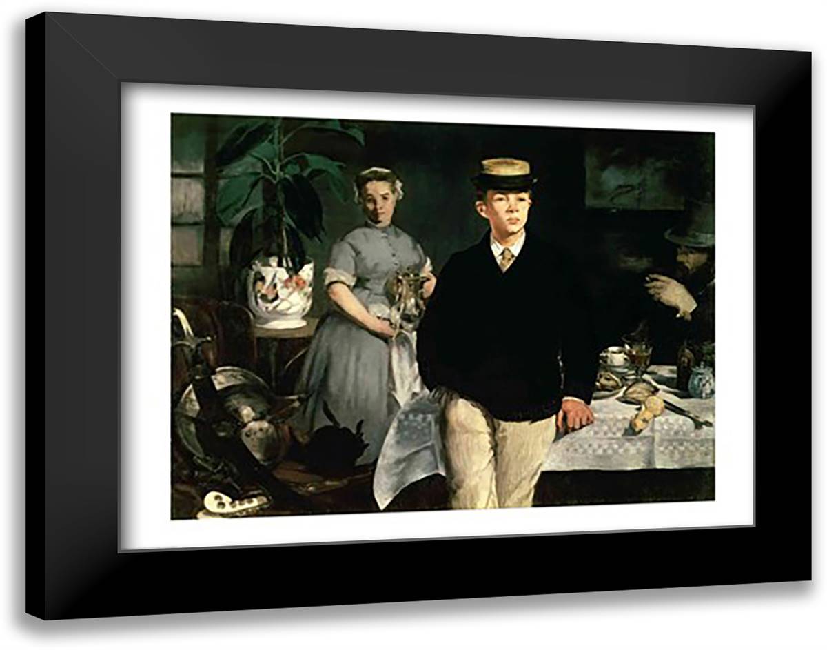 Luncheon in the Studio, 1868 28x22 Black Modern Wood Framed Art Print Poster by Manet, Edouard