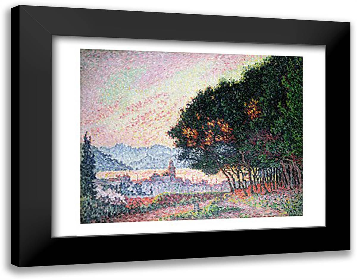 Forest near St. Tropez, 1902 28x22 Black Modern Wood Framed Art Print Poster by Signac, Paul