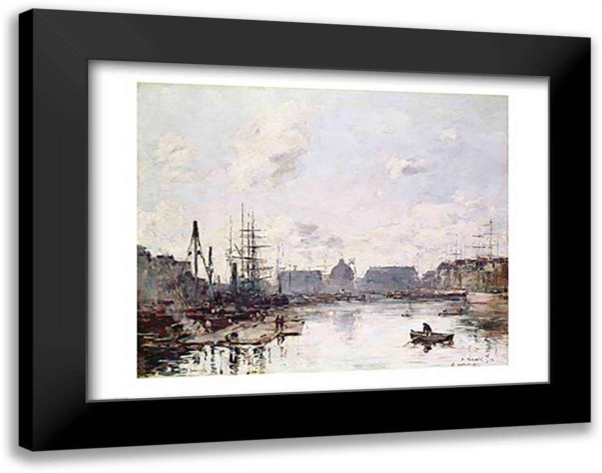 The Port of Trade, Le Havre, 1892 28x22 Black Modern Wood Framed Art Print Poster by Boudin, Eugene Louis