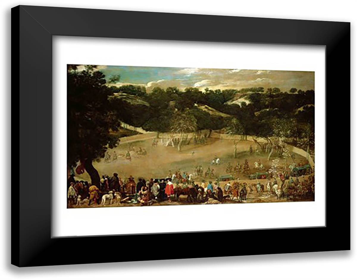Philip IV Hunting Wild Boar 28x22 Black Modern Wood Framed Art Print Poster by Velazquez, Diego