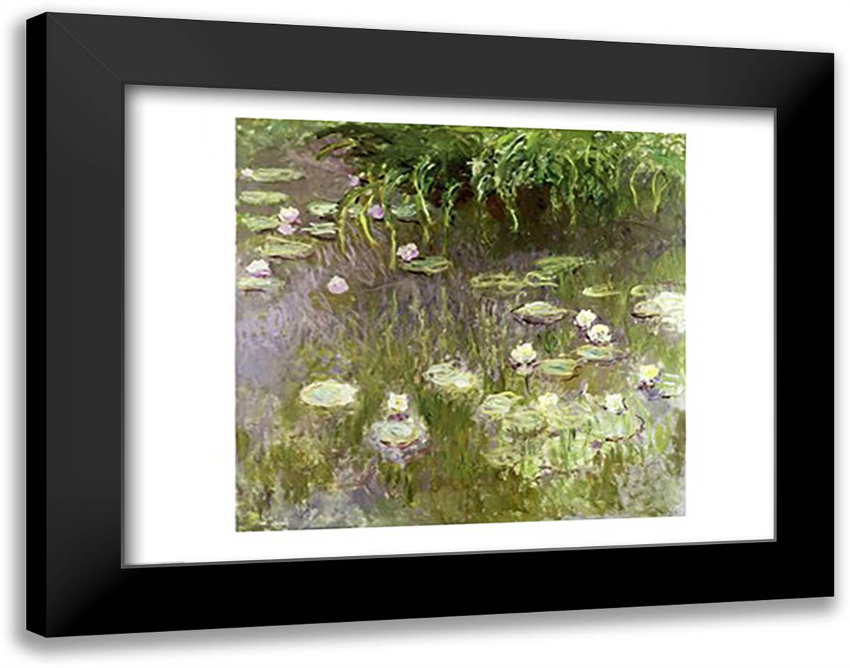 Waterlilies at Midday, 1918 28x22 Black Modern Wood Framed Art Print Poster by Monet, Claude