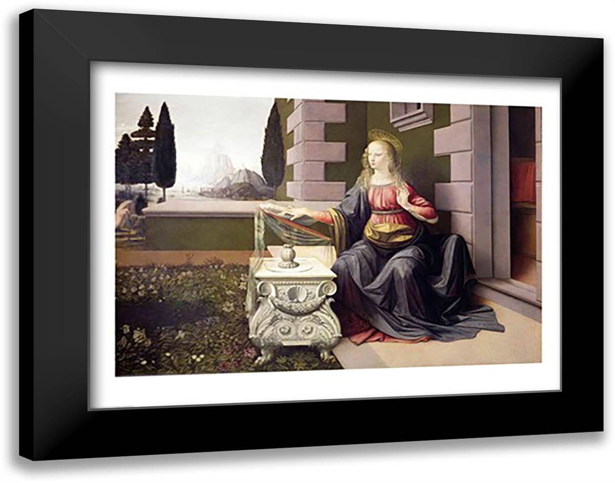 Virgin Mary, from the Annunciation, 1472-75 28x22 Black Modern Wood Framed Art Print Poster by da Vinci, Leonardo