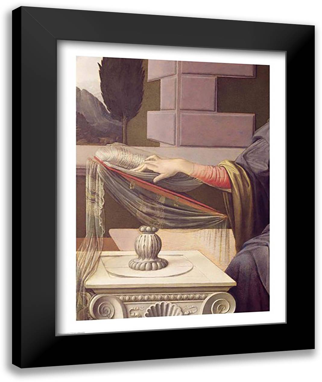 Detail of the Virgin Mary, from the Annunciation 22x28 Black Modern Wood Framed Art Print Poster by da Vinci, Leonardo