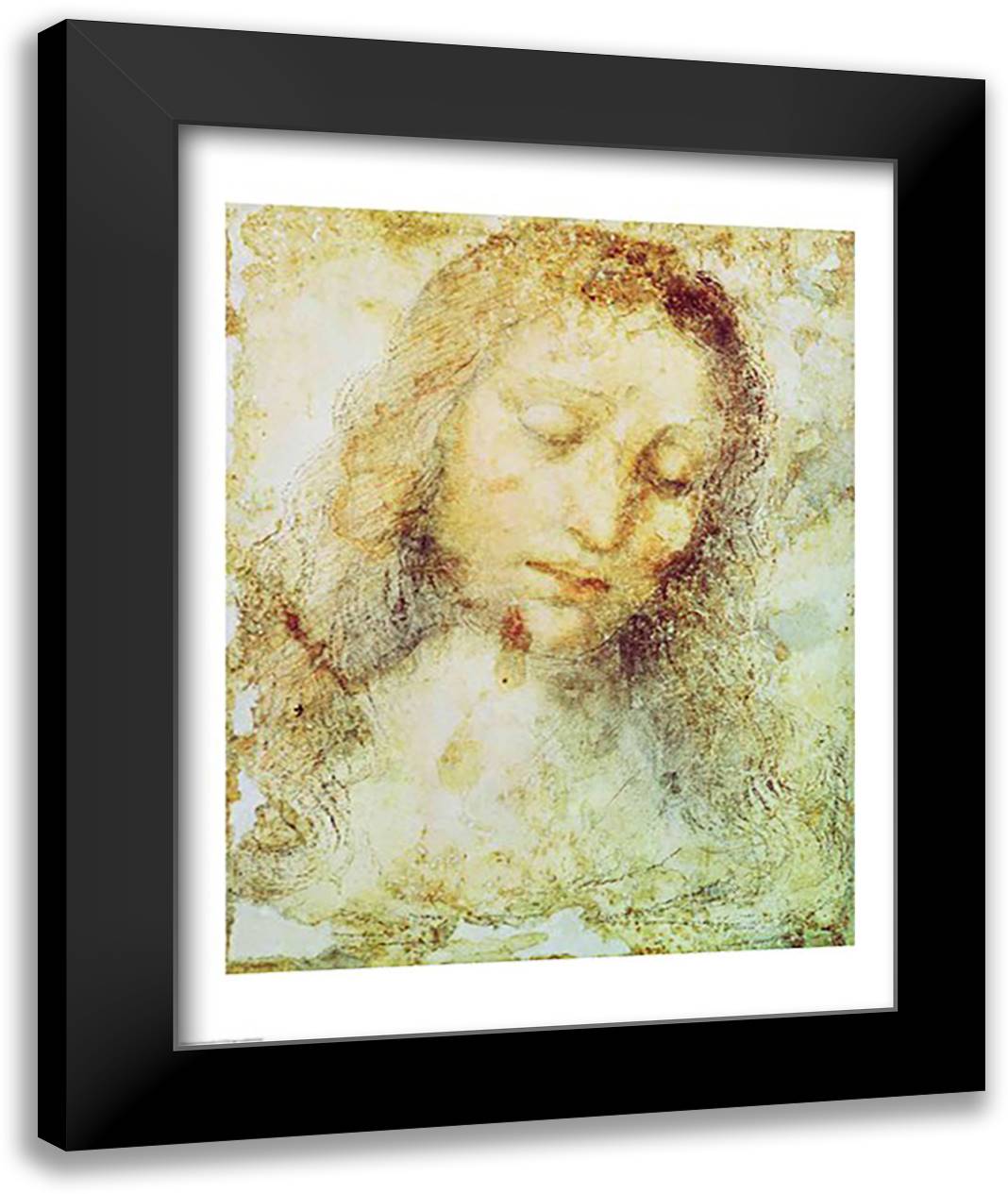 Head of Christ 22x28 Black Modern Wood Framed Art Print Poster by da Vinci, Leonardo