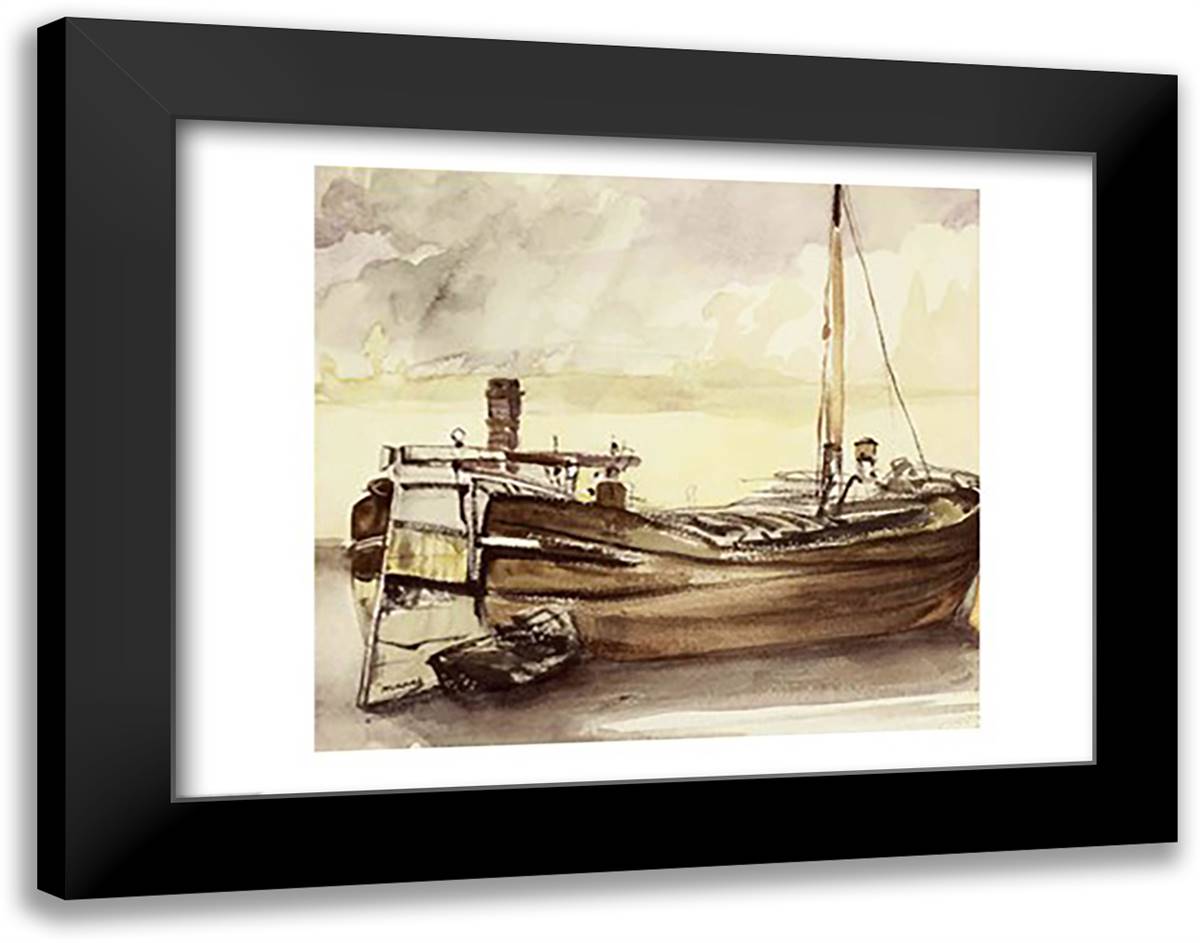 The Barge 28x22 Black Modern Wood Framed Art Print Poster by Manet, Edouard