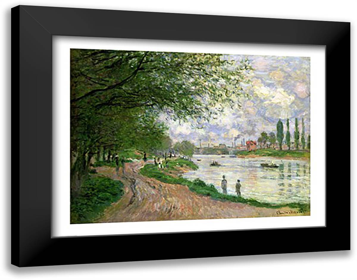The Island of La Grande Jatte 28x22 Black Modern Wood Framed Art Print Poster by Monet, Claude