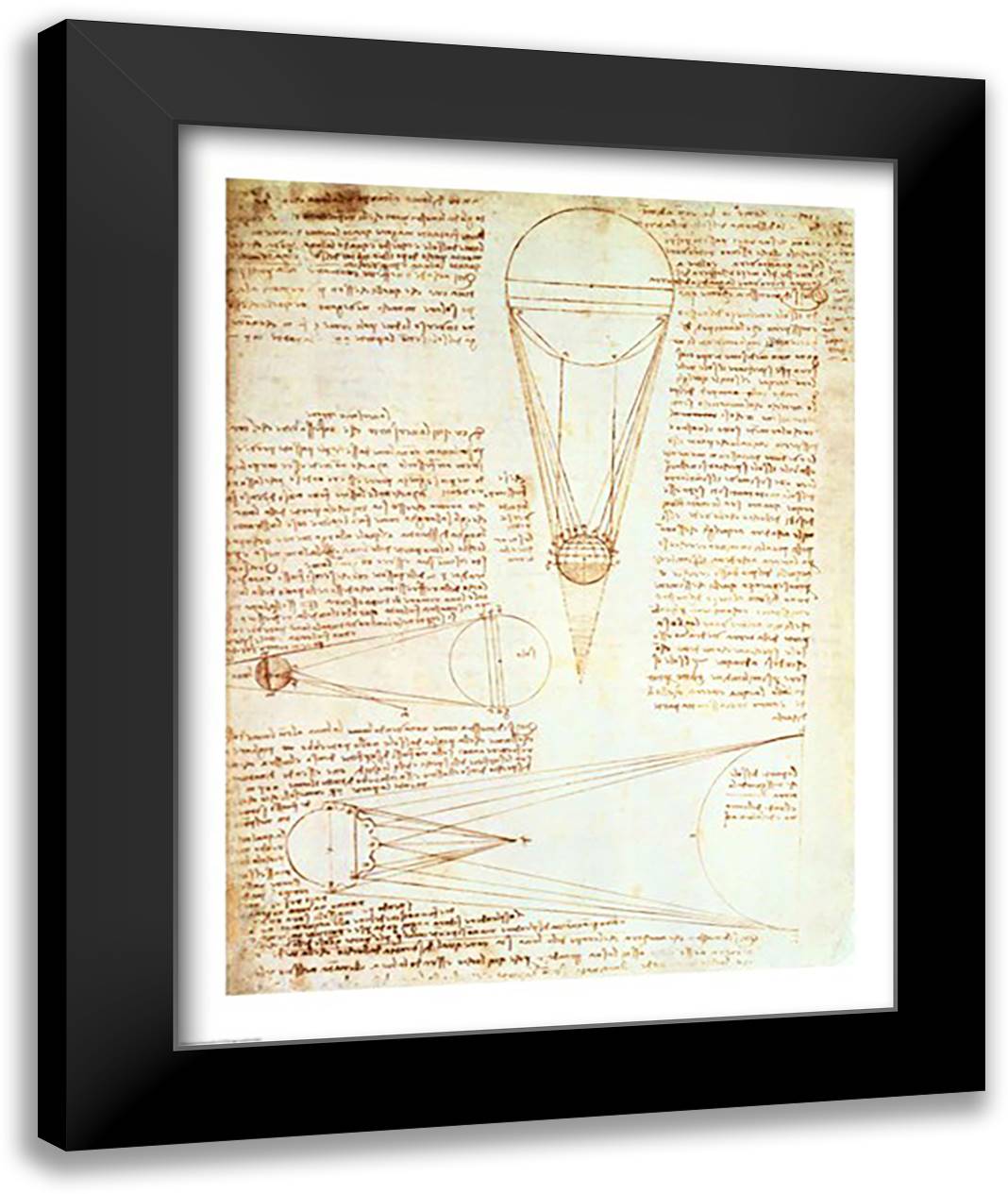Studies of the Illumination of the Moon 1r from Codex Leicester 22x28 Black Modern Wood Framed Art Print Poster by da Vinci, Leonardo