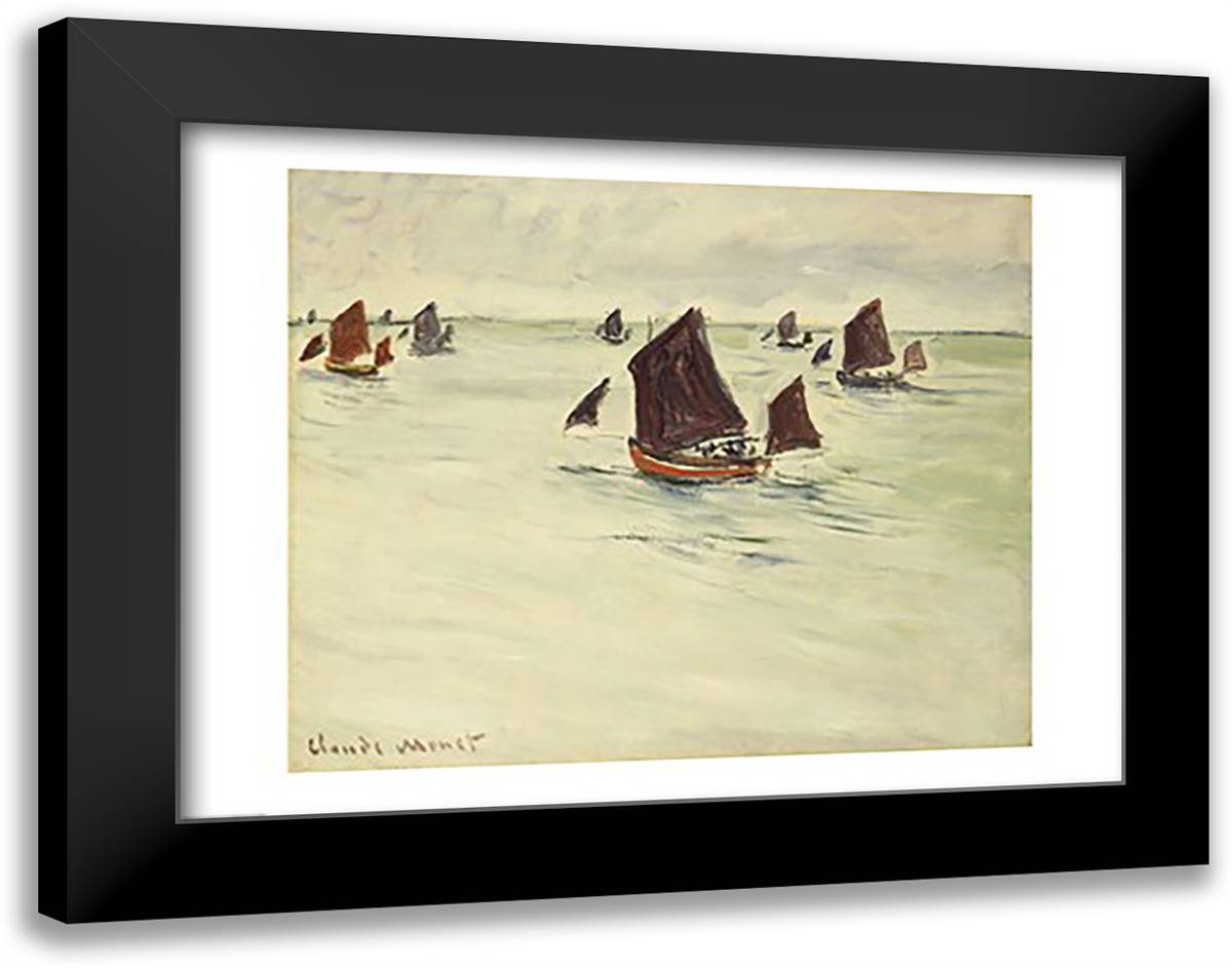 Fishing Boats on the Large de Pourville, 1882 28x22 Black Modern Wood Framed Art Print Poster by Monet, Claude