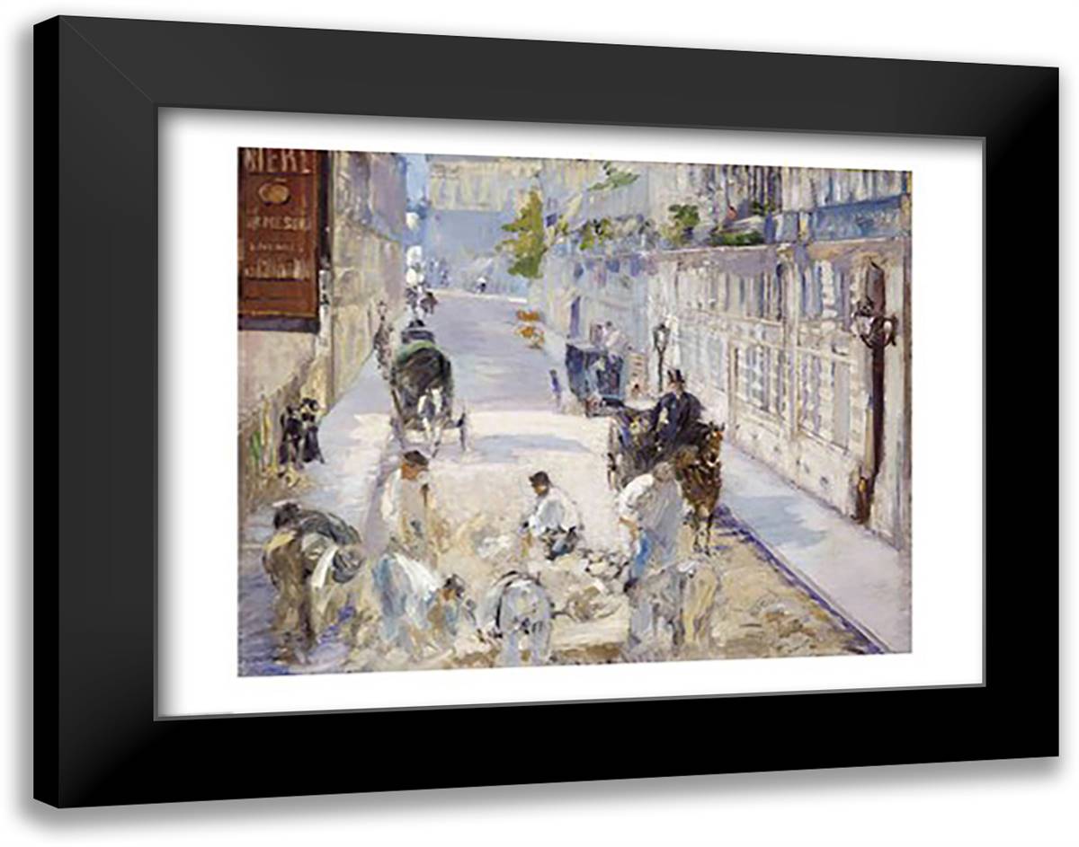 The Rue Mosnier with Workmen, 1878 28x22 Black Modern Wood Framed Art Print Poster by Manet, Edouard
