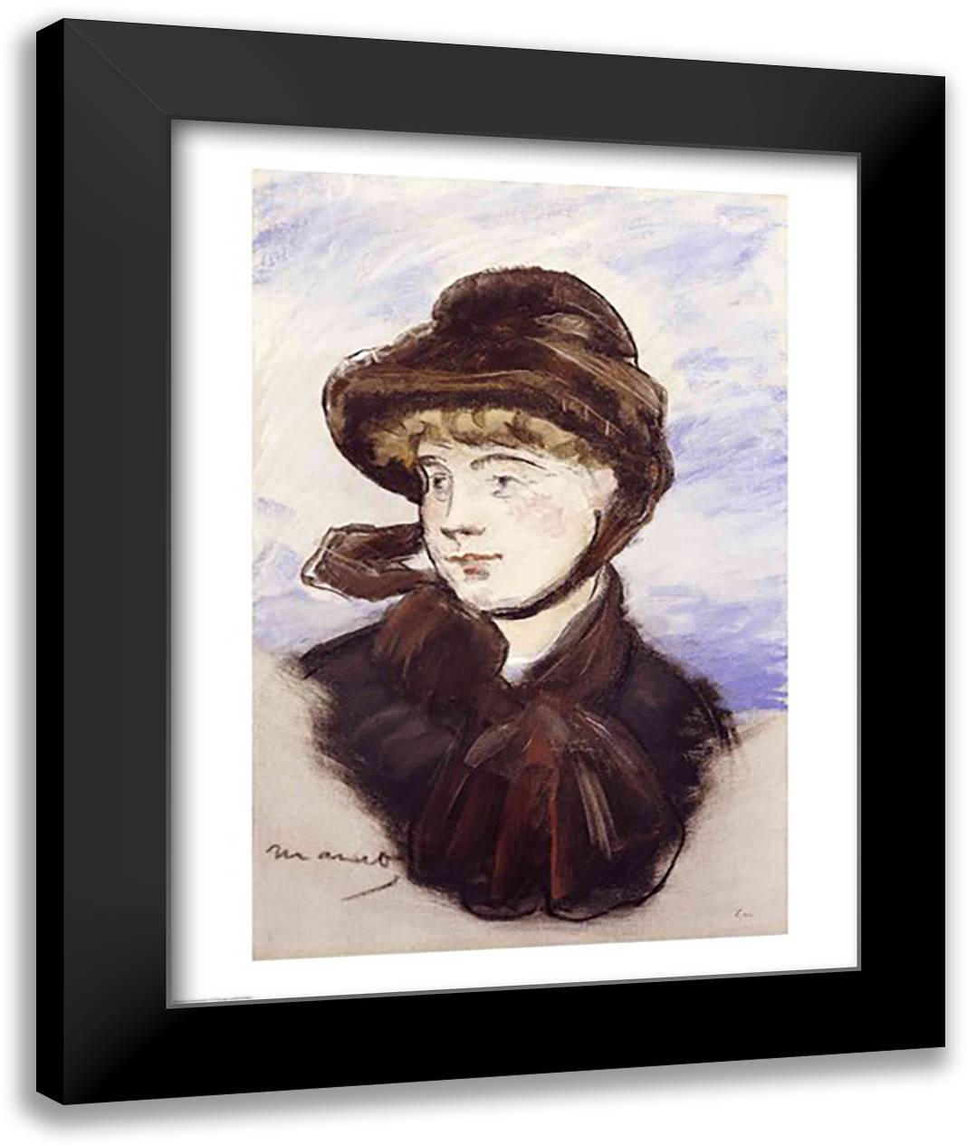 Young Girl in a Brown Hat, 1882 22x28 Black Modern Wood Framed Art Print Poster by Manet, Edouard