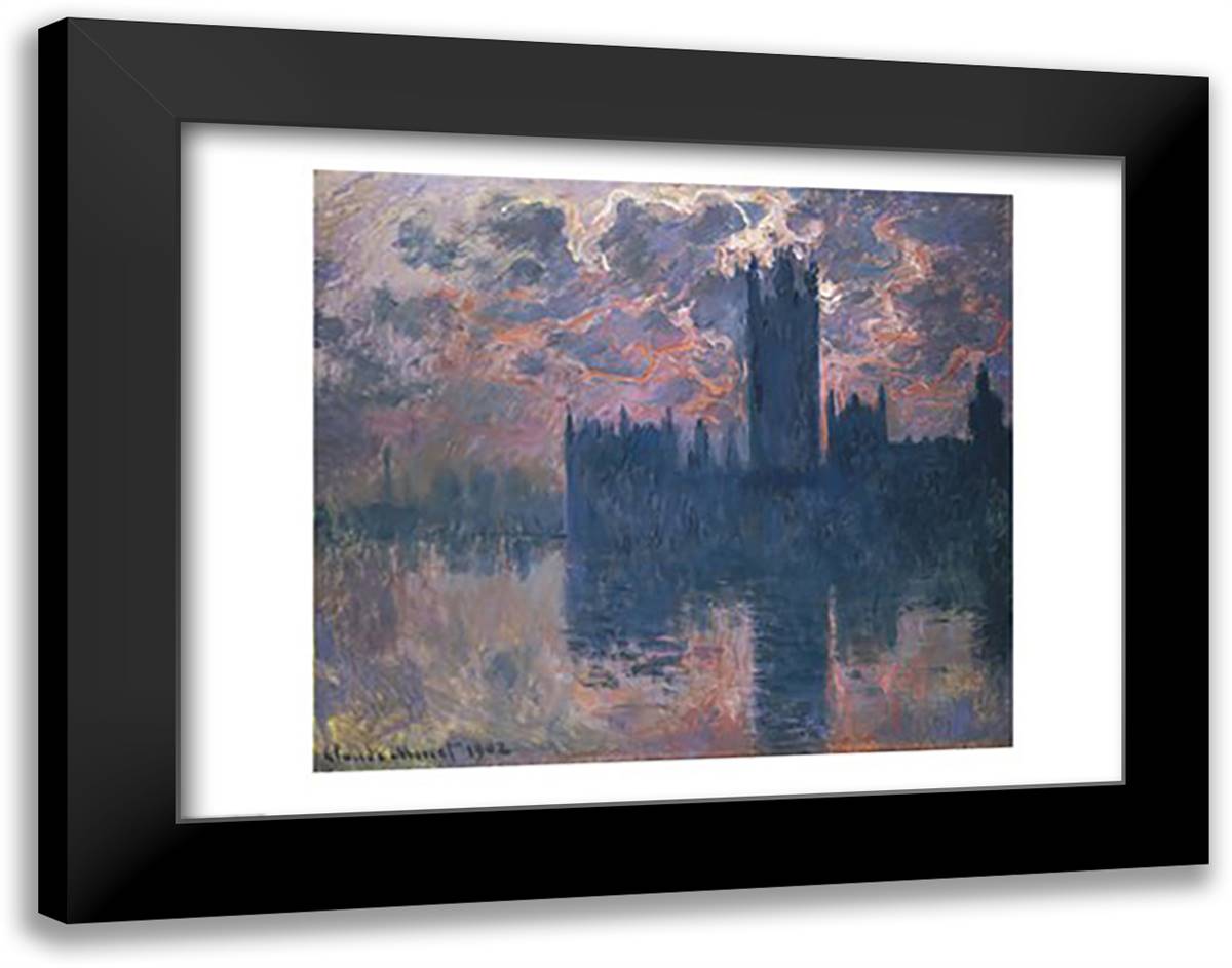 Houses of Parliament, Sunset, 1902 28x22 Black Modern Wood Framed Art Print Poster by Monet, Claude