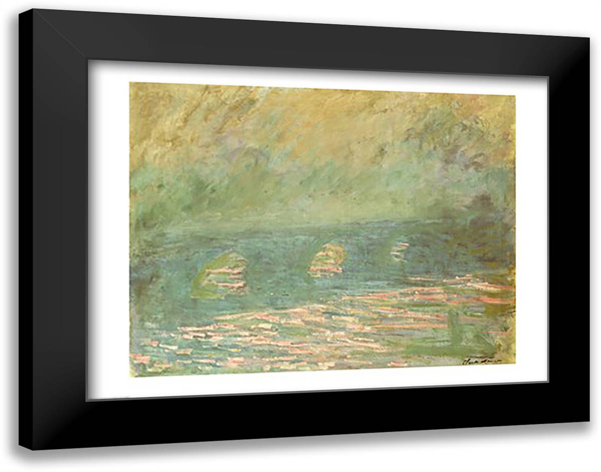 Waterloo Bridge 28x22 Black Modern Wood Framed Art Print Poster by Monet, Claude