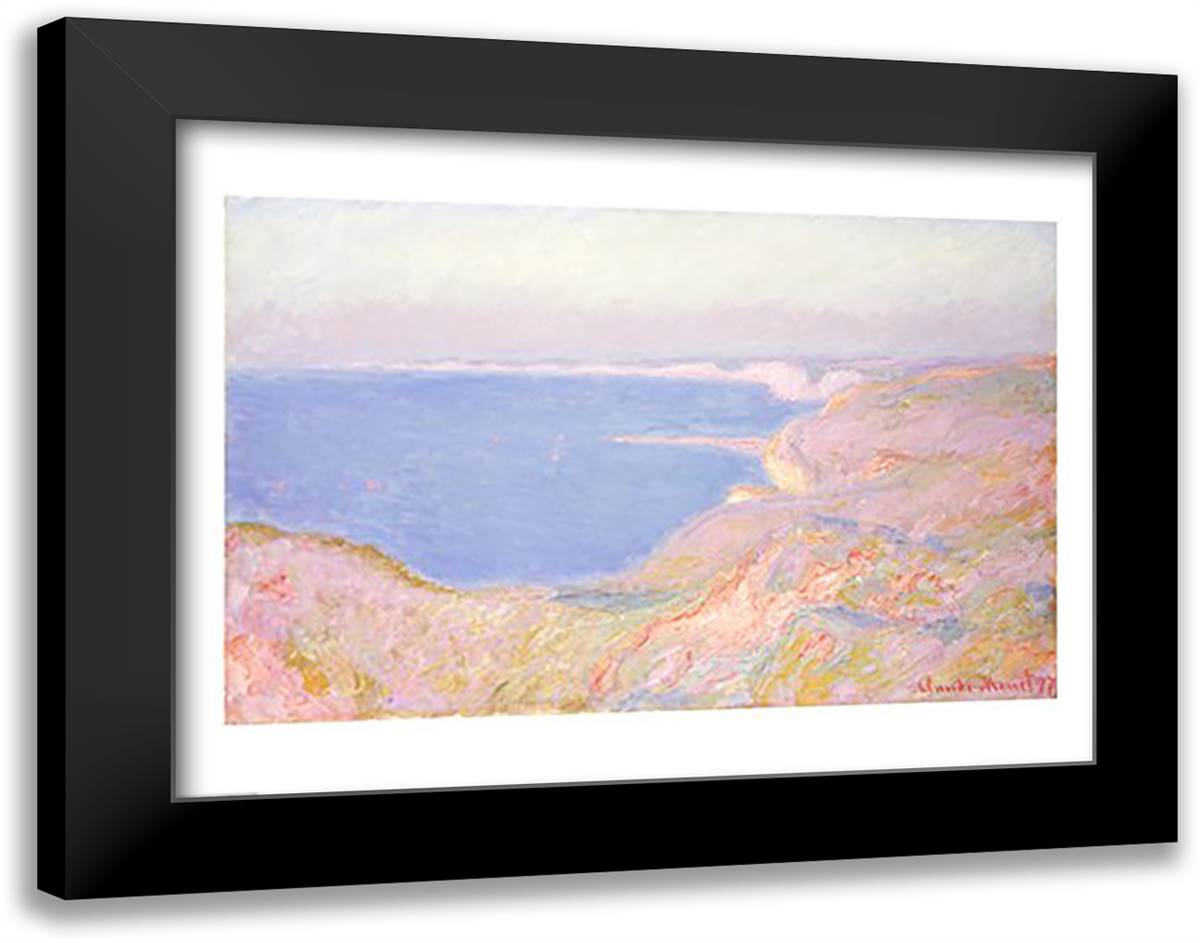 On the Cliffs near Dieppe, Sunset, 1897 28x22 Black Modern Wood Framed Art Print Poster by Monet, Claude