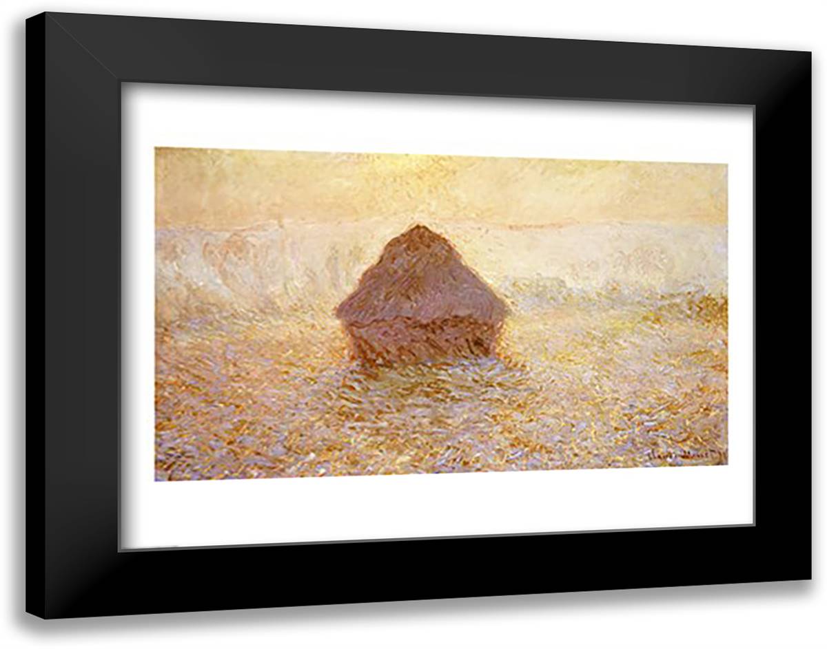 Haystacks, Sun in the Mist 28x22 Black Modern Wood Framed Art Print Poster by Monet, Claude