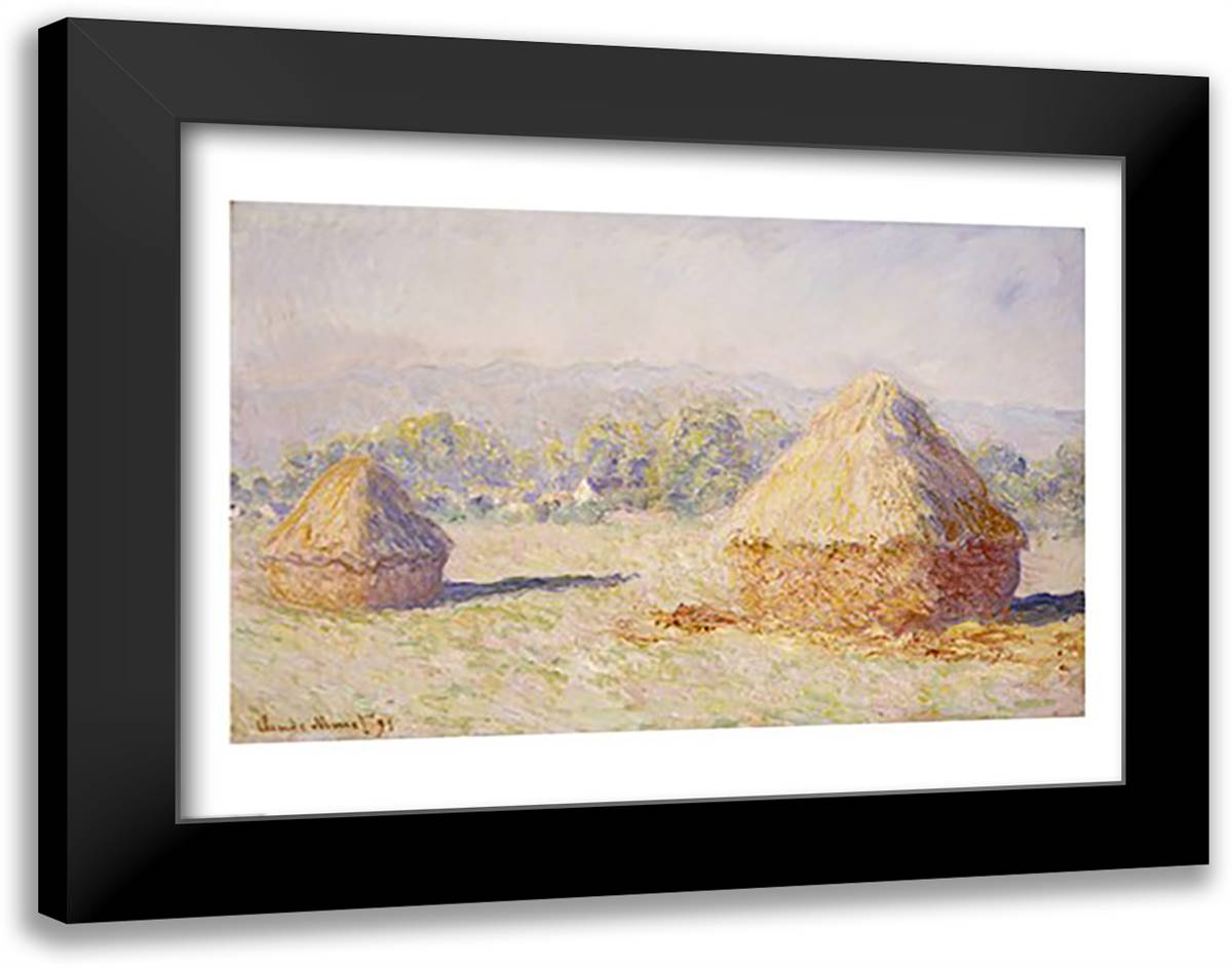 Haystacks, Morning Effect 28x22 Black Modern Wood Framed Art Print Poster by Monet, Claude