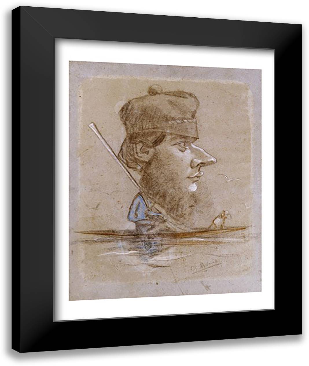 A Hunter and his Dog on a Boat, c.1858-59 22x28 Black Modern Wood Framed Art Print Poster by Monet, Claude