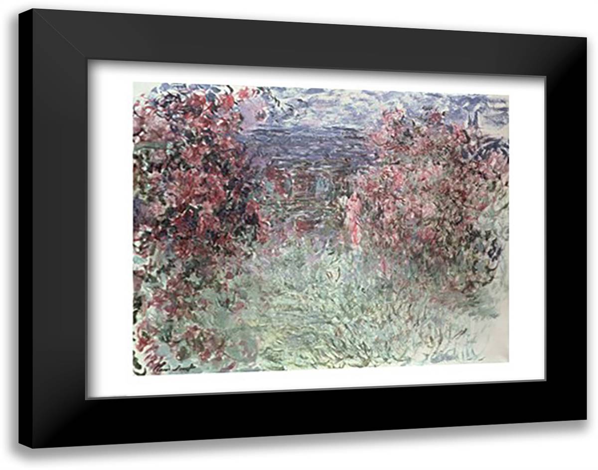 The Garden at Giverny 28x22 Black Modern Wood Framed Art Print Poster by Monet, Claude