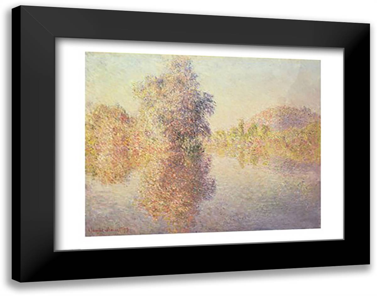 Morning on the Seine at Giverny, 1893 28x22 Black Modern Wood Framed Art Print Poster by Monet, Claude