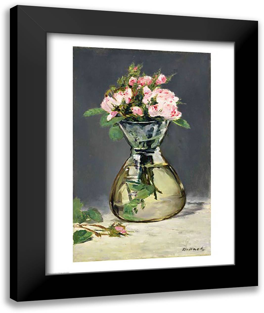 Moss Roses in a Vase, 1882 22x28 Black Modern Wood Framed Art Print Poster by Manet, Edouard