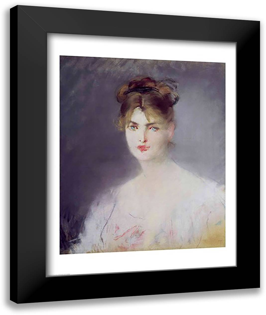 Portrait of a Young Woman with Blonde Hair and Blue Eyes, 1878 22x28 Black Modern Wood Framed Art Print Poster by Manet, Edouard
