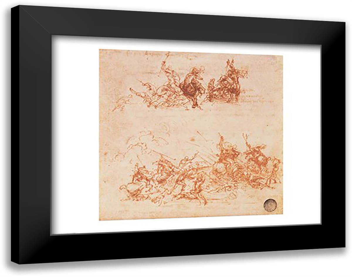 Study of Horsemen in Combat and Foot Soldiers, 1503 28x22 Black Modern Wood Framed Art Print Poster by da Vinci, Leonardo