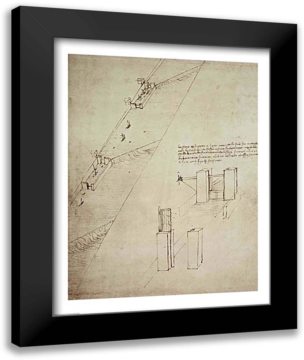 Design for a Lock 22x28 Black Modern Wood Framed Art Print Poster by da Vinci, Leonardo