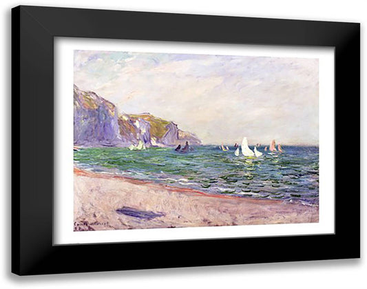Boats below the Cliffs at Pourville, 1882 28x22 Black Modern Wood Framed Art Print Poster by Monet, Claude