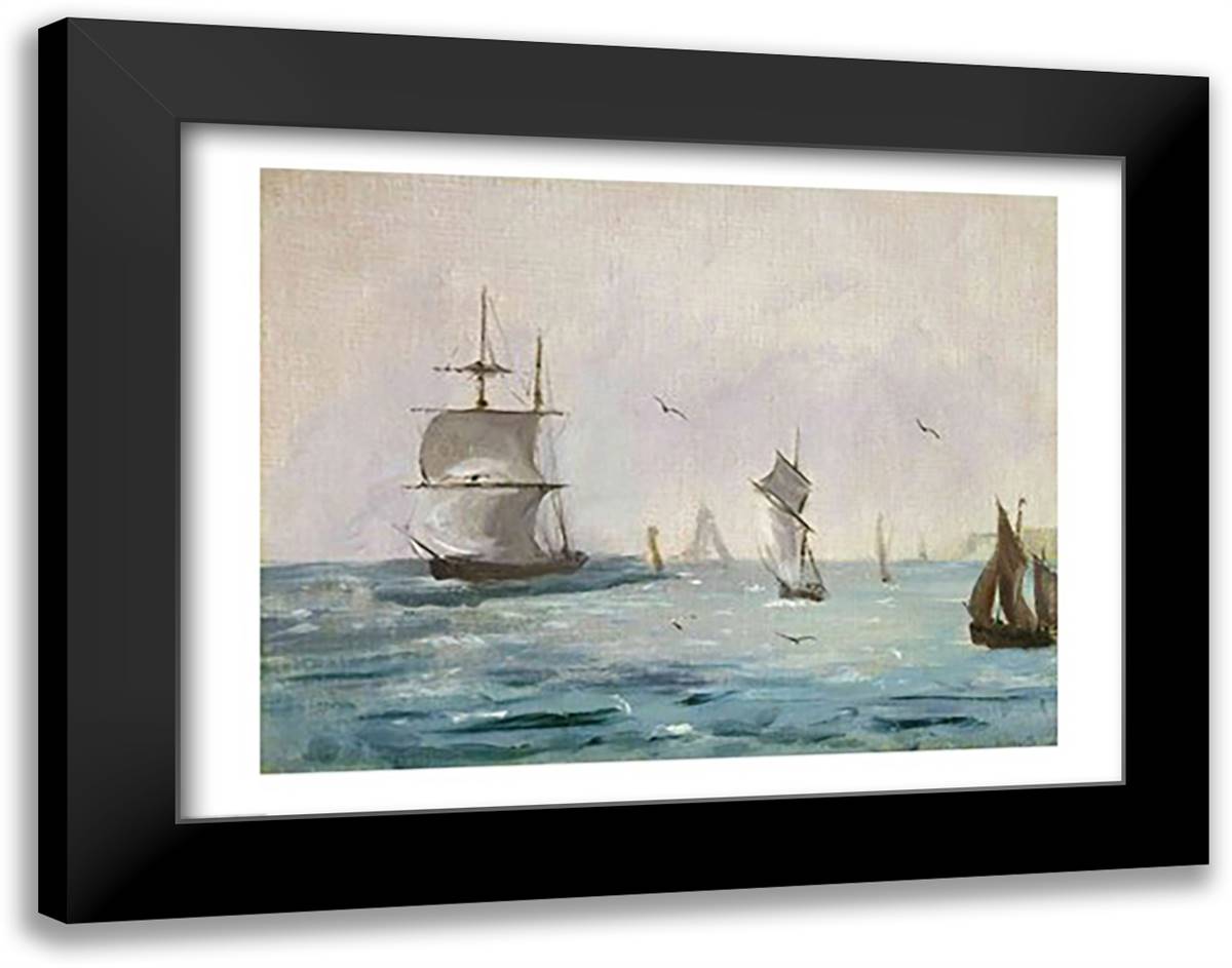 Fishing Boat Arriving, with the Wind Behind, 1864 28x22 Black Modern Wood Framed Art Print Poster by Manet, Edouard